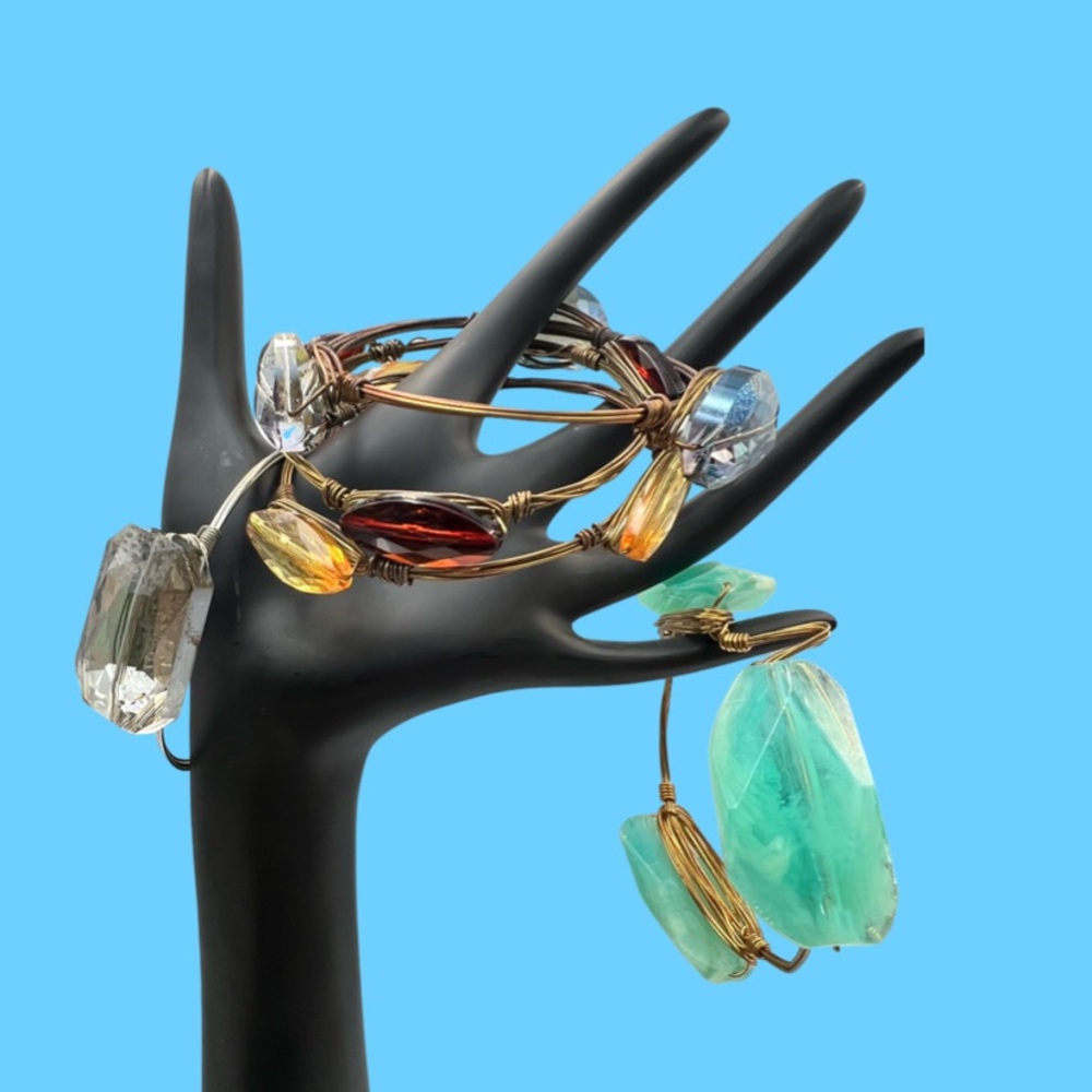 Wire Wrapped Gemstone Bangle Bracelet Stack Boho … - image 3